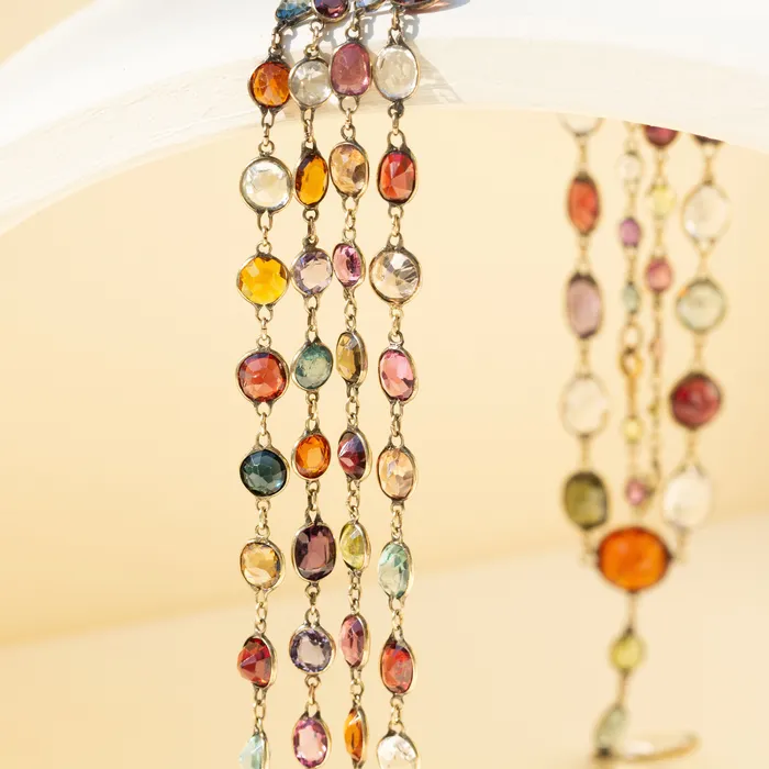 Necklaces Antique Victorian Harlequin MultiGemstone and 9K Chain Necklace