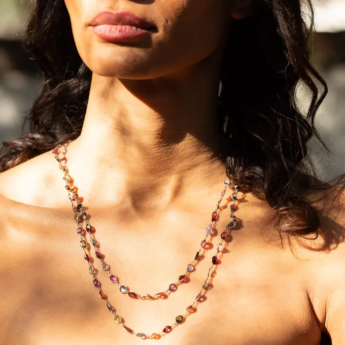 Necklaces Antique Victorian Harlequin MultiGemstone and 9K Chain Necklace
