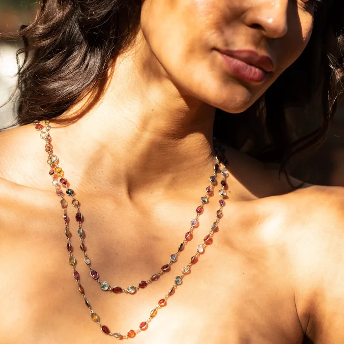 Necklaces Antique Victorian Harlequin MultiGemstone and 9K Chain Necklace