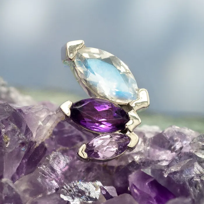 Necklaces Body Vision BVLA French Kiss Threaded End in Gold with Rainbow Moonstone Amethyst Light Amethyst