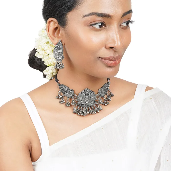 Necklaces Teejh Aarthi Silver Oxidised Necklace Set Teejh