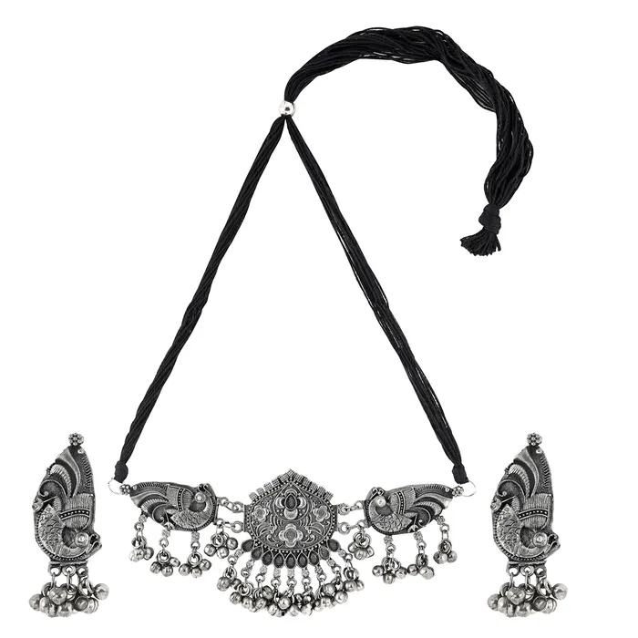 Necklaces Teejh Aarthi Silver Oxidised Necklace Set Teejh