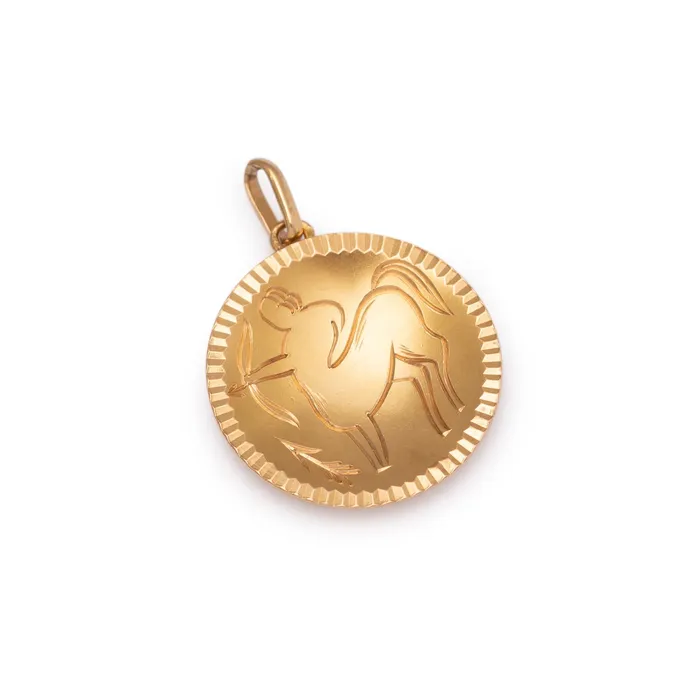 Necklaces Vintage Sagittarius 14K Gold Engraved Zodiac Charm