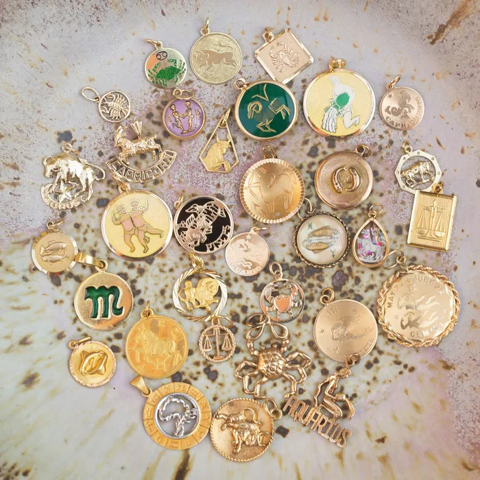 Necklaces Vintage Sagittarius 14K Gold Engraved Zodiac Charm