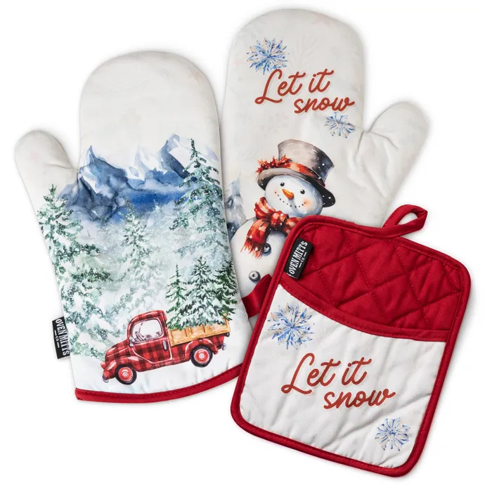Oven Mitts Co Earrings Let It Snow Christmas Oven Mitts And Potholder Set