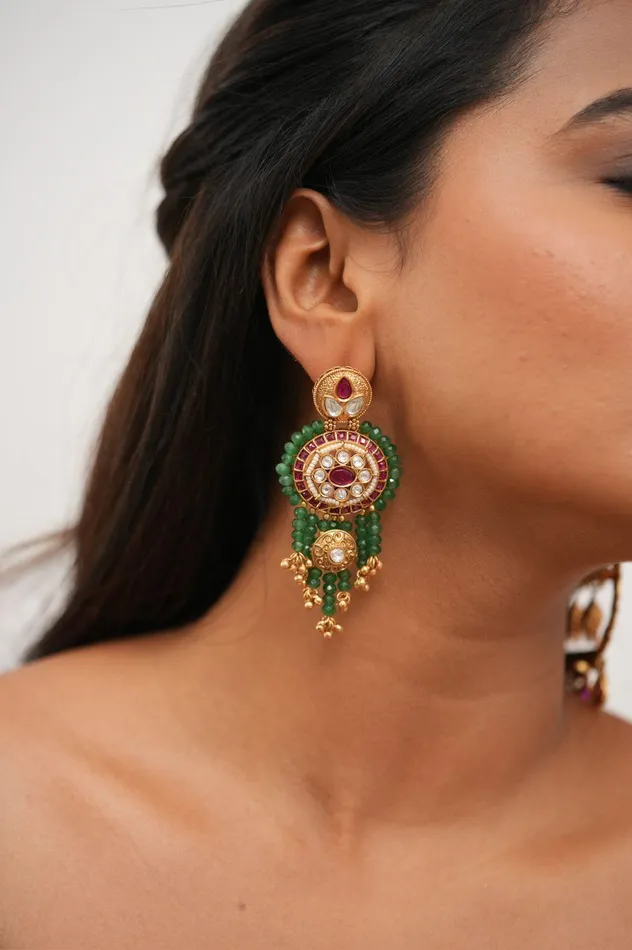 Pareedaar Gold Long Indian Earings Sone Pe Suhaga Collection attrangi PreStyled Sets Pareedaar Gold Long Indian Earings Sone Pe Suhaga Collection attrangi PreStyled Sets