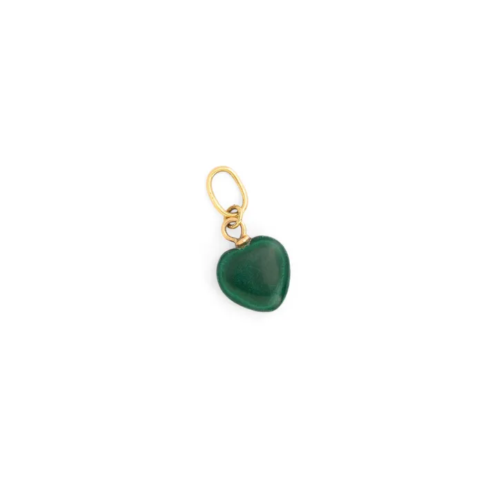 Petite Malachite Heart and 14K Gold Charm Vintage Necklaces