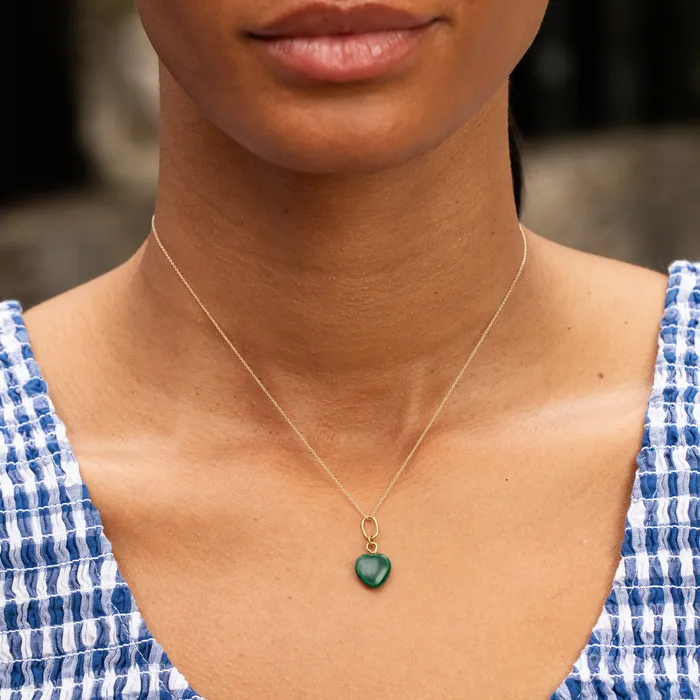 Petite Malachite Heart and 14K Gold Charm Vintage Necklaces