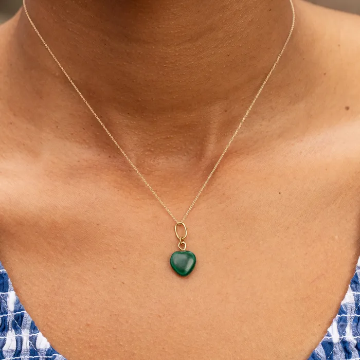 Petite Malachite Heart and 14K Gold Charm Vintage Necklaces