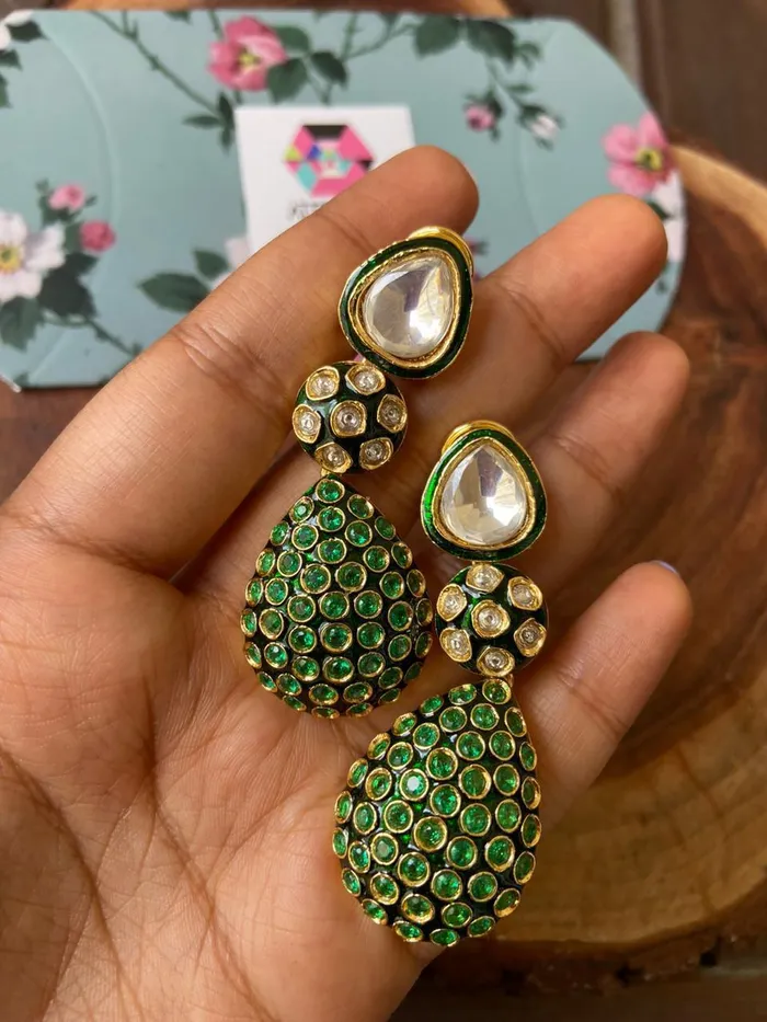 Poornima Meenakari Polki Indian Earrings Attrangi Earrings Poornima Meenakari Polki Indian Earrings Attrangi Earrings
