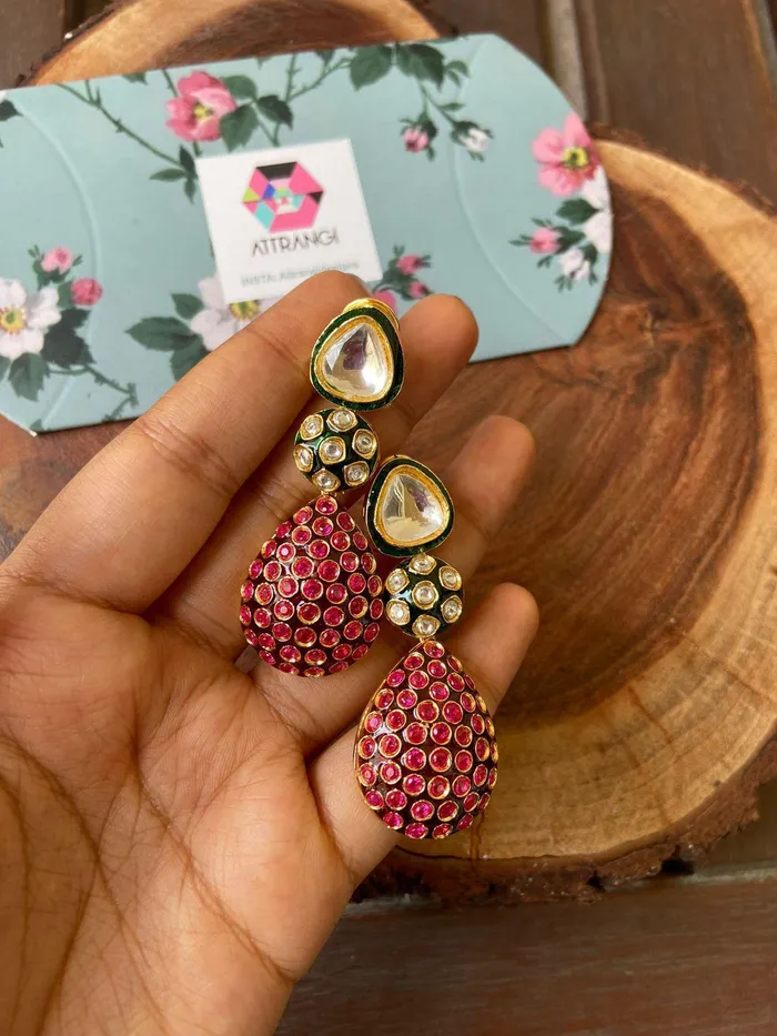 Poornima Meenakari Polki Indian Earrings Attrangi Earrings Poornima Meenakari Polki Indian Earrings Attrangi Earrings
