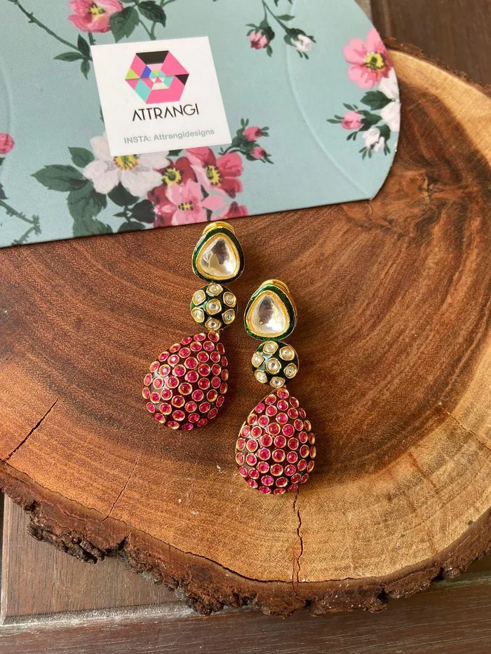 Poornima Meenakari Polki Indian Earrings Attrangi Earrings Poornima Meenakari Polki Indian Earrings Attrangi Earrings