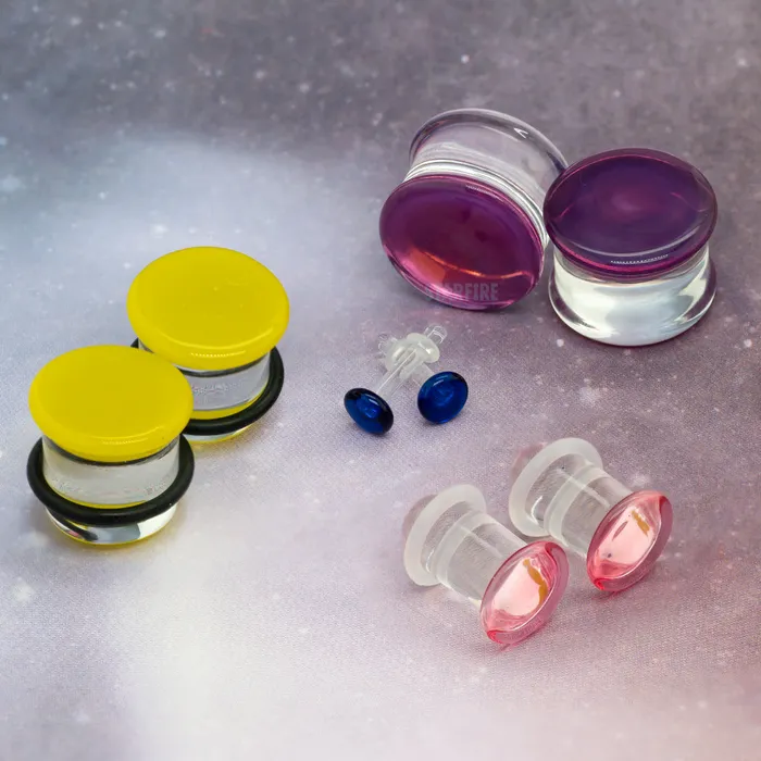 Rings Glasswear Studios Glass Colorfront Plugs Translucent Sparkle Blue