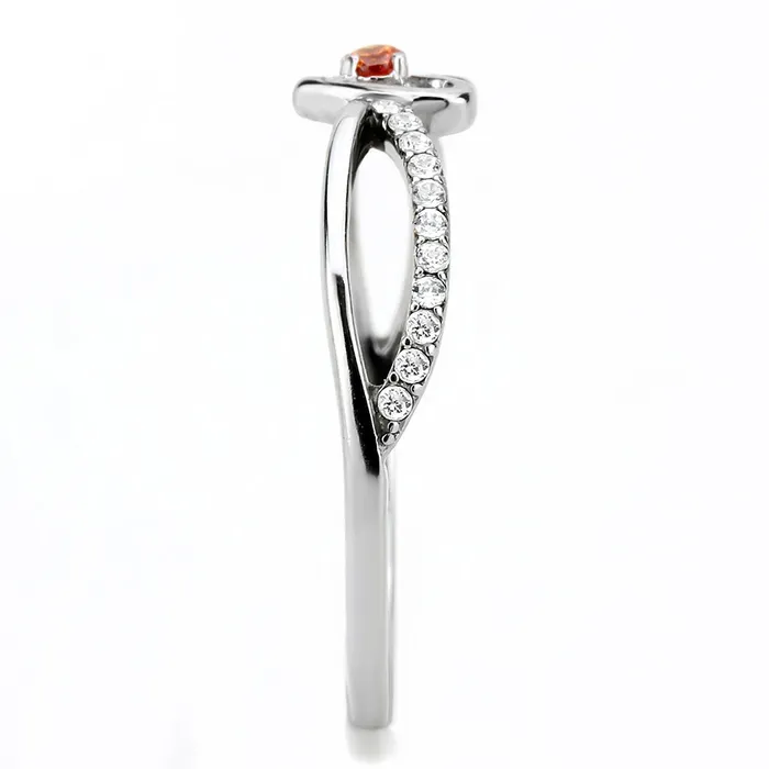 Rings Green CJ235 Wholesale Womens Stainless Steel High polished AAA Grade CZ Orange Heart Ring