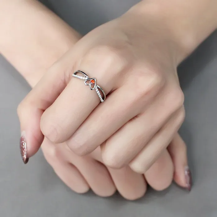 Rings Green CJ235 Wholesale Womens Stainless Steel High polished AAA Grade CZ Orange Heart Ring