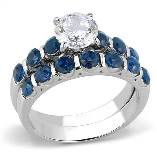 Rings Green CJ3235 Wholesale Womens Stainless AAA Grade CZ Clear Blue Stone Wedding Ring Set