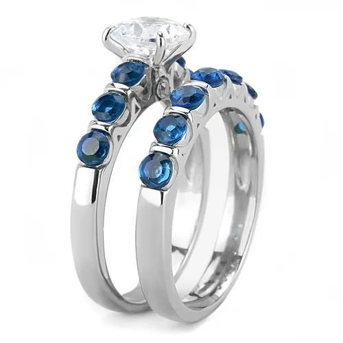 Rings Green CJ3235 Wholesale Womens Stainless AAA Grade CZ Clear Blue Stone Wedding Ring Set