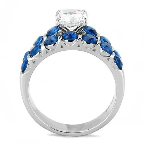 Rings Green CJ3235 Wholesale Womens Stainless AAA Grade CZ Clear Blue Stone Wedding Ring Set