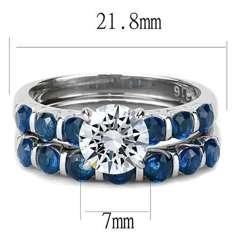 Rings Green CJ3235 Wholesale Womens Stainless AAA Grade CZ Clear Blue Stone Wedding Ring Set