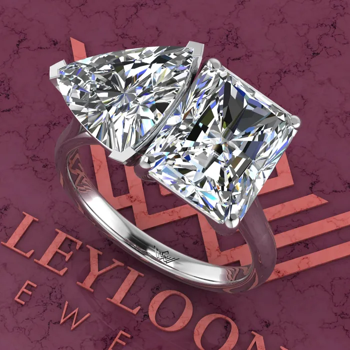 Rings Leyloon Jewelry 4 Carat Trilliant Cut 4 Carat Medium Radiant Cut TwoStone Basket D Color Moissanite Ring