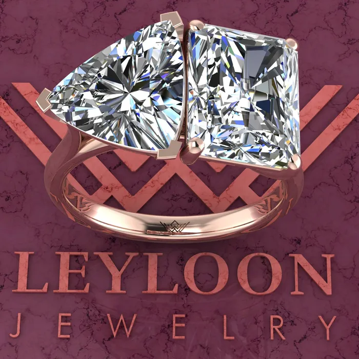 Rings Leyloon Jewelry 4 Carat Trilliant Cut 4 Carat Medium Radiant Cut TwoStone Basket D Color Moissanite Ring