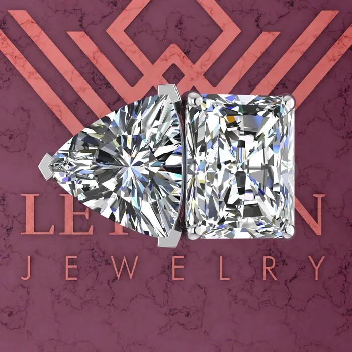 Rings Leyloon Jewelry 4 Carat Trilliant Cut 4 Carat Medium Radiant Cut TwoStone Basket D Color Moissanite Ring