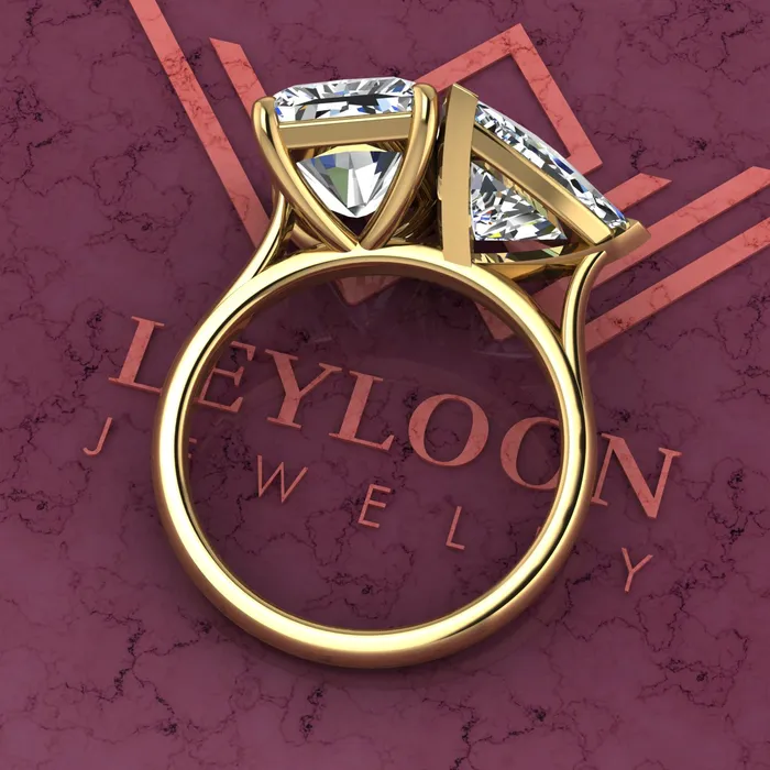 Rings Leyloon Jewelry 4 Carat Trilliant Cut 4 Carat Medium Radiant Cut TwoStone Basket D Color Moissanite Ring