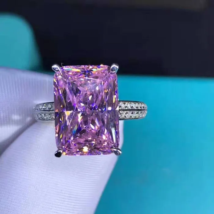 Rings Leyloon Jewelry 6 Carat Pink Radiant Cut 4 Prong Claw Beadset Moissanite Ring Rings Leyloon Jewelry 6 Carat Pink Radiant Cut 4 Prong Claw Beadset Moissanite Ring