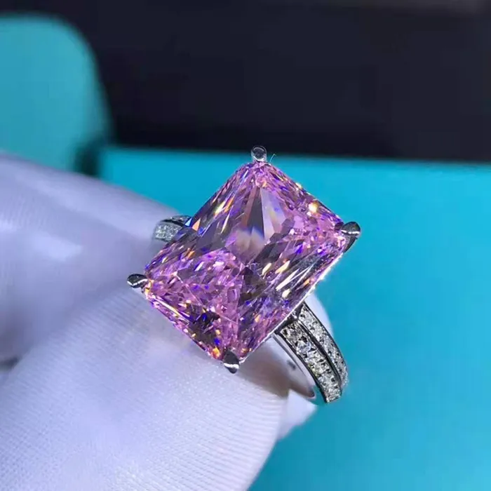 Rings Leyloon Jewelry 6 Carat Pink Radiant Cut 4 Prong Claw Beadset Moissanite Ring
