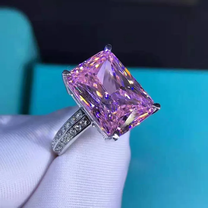 Rings Leyloon Jewelry 6 Carat Pink Radiant Cut 4 Prong Claw Beadset Moissanite Ring