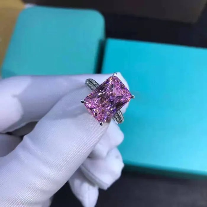 Rings Leyloon Jewelry 6 Carat Pink Radiant Cut 4 Prong Claw Beadset Moissanite Ring