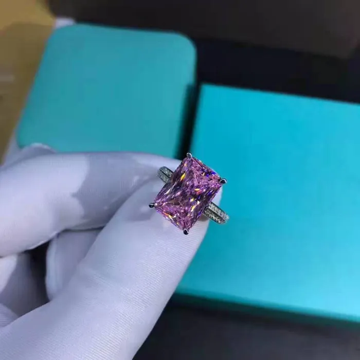 Rings Leyloon Jewelry 6 Carat Pink Radiant Cut 4 Prong Claw Beadset Moissanite Ring