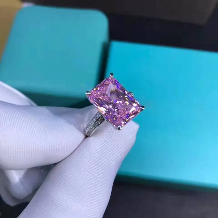 Rings Leyloon Jewelry 6 Carat Pink Radiant Cut 4 Prong Claw Beadset Moissanite Ring