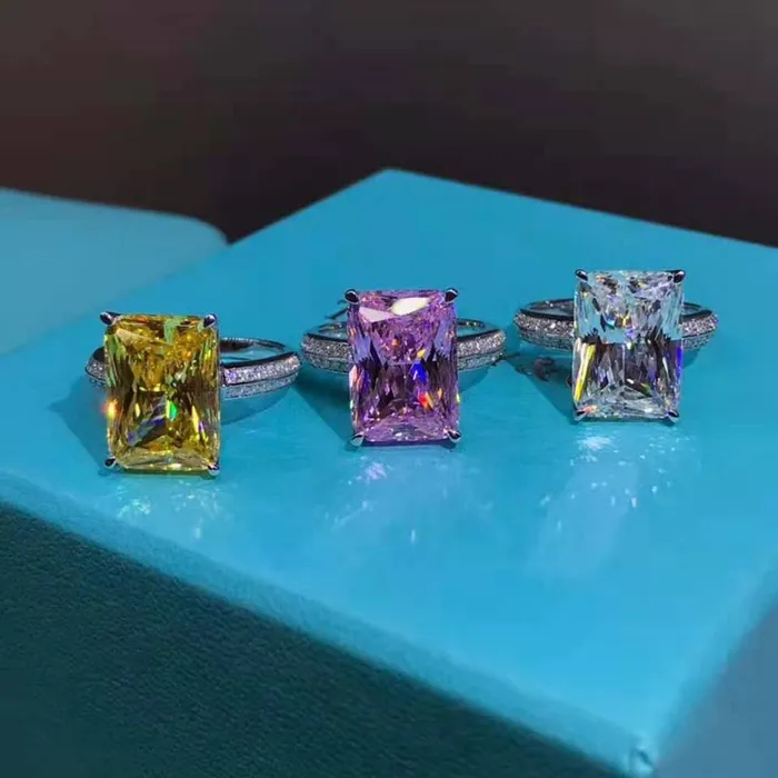 Rings Leyloon Jewelry 6 Carat Pink Radiant Cut 4 Prong Claw Beadset Moissanite Ring