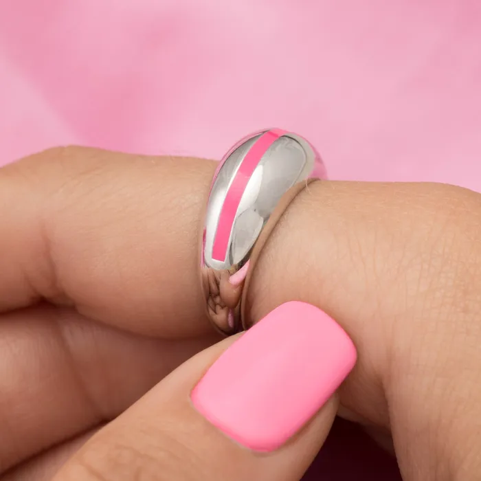 Rings Scream Pretty Candy Stripe Dome Ring in Neon Pink Rings Scream Pretty Candy Stripe Dome Ring in Neon Pink