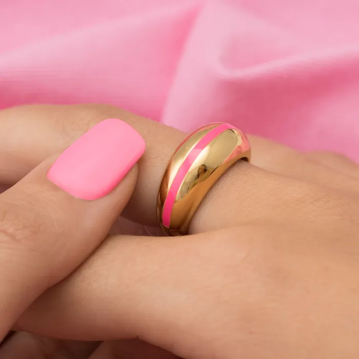 Rings Scream Pretty Candy Stripe Dome Ring in Neon Pink Rings Scream Pretty Candy Stripe Dome Ring in Neon Pink