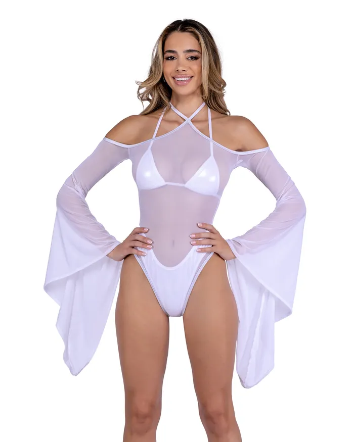 Roma Costume Inc Necklaces 6497 Sheer Mesh Romper with Bell Sleeves Roma Costume Inc Necklaces 6497 Sheer Mesh Romper with Bell Sleeves