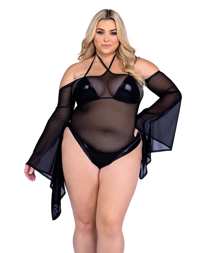 Roma Costume Inc Necklaces 6497 Sheer Mesh Romper with Bell Sleeves Roma Costume Inc Necklaces 6497 Sheer Mesh Romper with Bell Sleeves