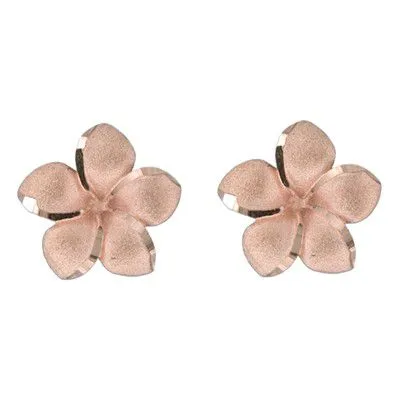 Rosa Marianas 14KT Solid Rose Gold Pika 15mm Plumeria Pierced Earrings Earrings