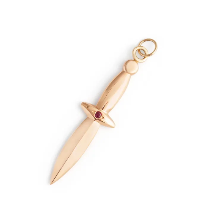 Ruby and 14k Rose Gold Sword Charm Vintage Earrings