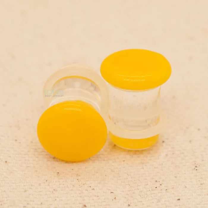 SingleFlared Glass Colorfront Plugs Yellow 00 ga Buddha Jewelry Organics Earrings