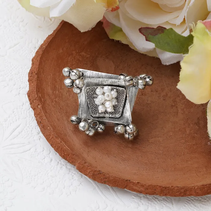 Teejh Amvii Pearl and Silver Oxidised Ring Teejh Rings