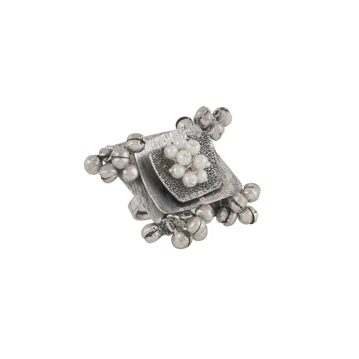 Teejh Amvii Pearl and Silver Oxidised Ring Teejh Rings Teejh Amvii Pearl and Silver Oxidised Ring Teejh Rings
