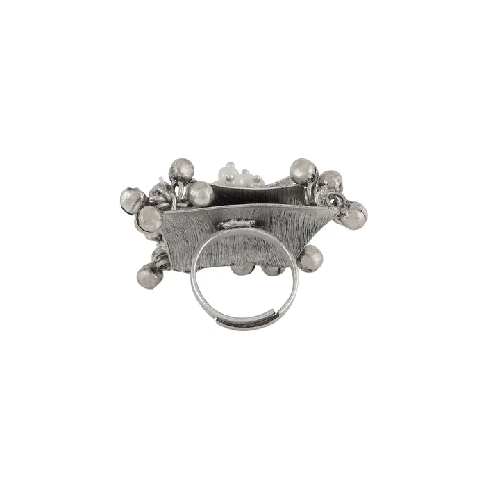 Teejh Amvii Pearl and Silver Oxidised Ring Teejh Rings Teejh Amvii Pearl and Silver Oxidised Ring Teejh Rings