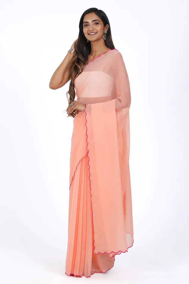 Teejh Apricot Aura Georgette Saree Teejh Earrings