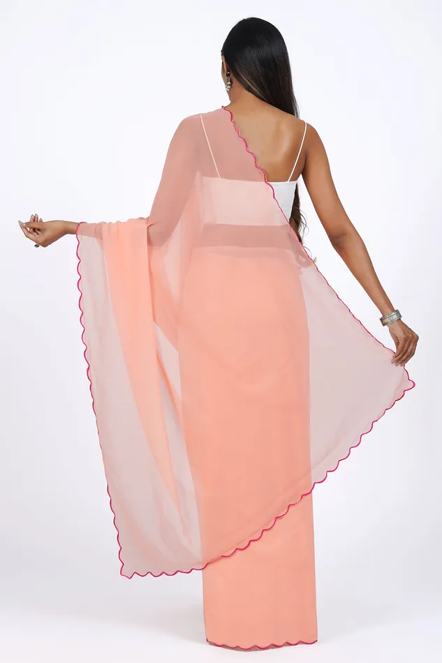 Teejh Apricot Aura Georgette Saree Teejh Earrings