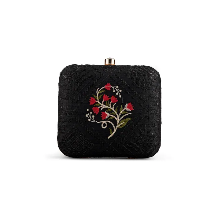 Teejh Avantika Floral Threadwork Clutch Teejh Rings
