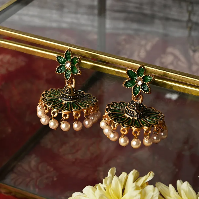 Teejh Earrings Teejh Arika Dark Green and Black Gold Enamel Earrings