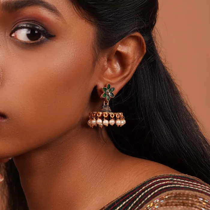 Teejh Earrings Teejh Arika Dark Green and Black Gold Enamel Earrings Teejh Earrings Teejh Arika Dark Green and Black Gold Enamel Earrings