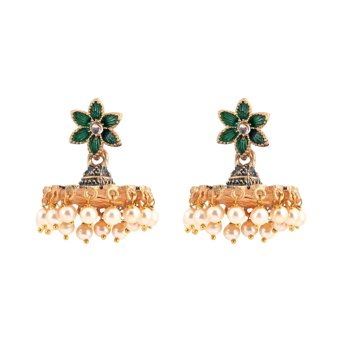 Teejh Earrings Teejh Arika Dark Green and Black Gold Enamel Earrings Teejh Earrings Teejh Arika Dark Green and Black Gold Enamel Earrings